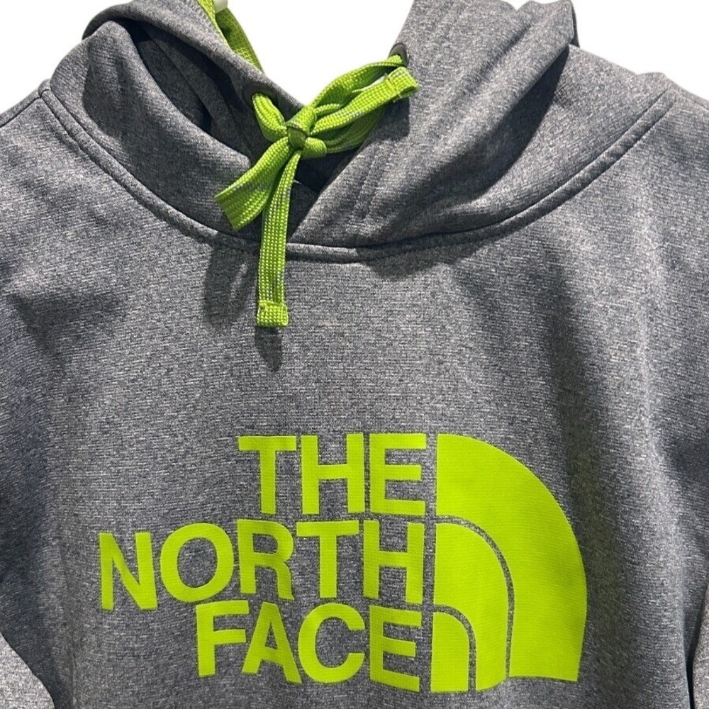 The North Face Hoodie XL Mens Grey Neon Green Logo Pullover Sweatshirt‎